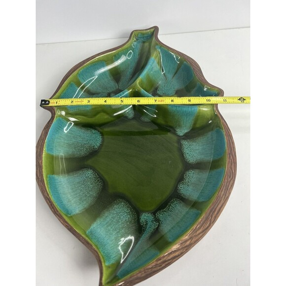 Sequoia Ware 18” Blue Green 3 Part Leaf Dish 601 USA MCM Styling - Picture 9 of 9